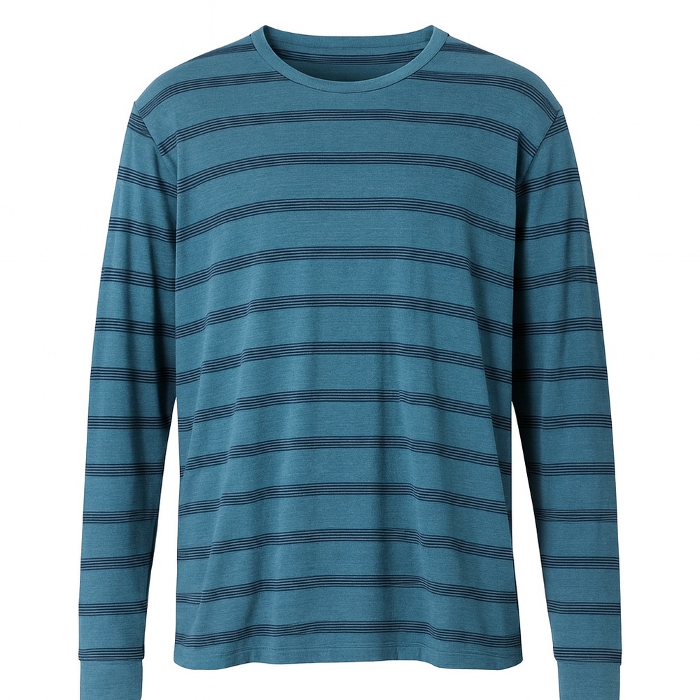 L.L. Bean Supima Cotton Long Sleeve Striped Tee XX-Large Slightly Fitted Blue